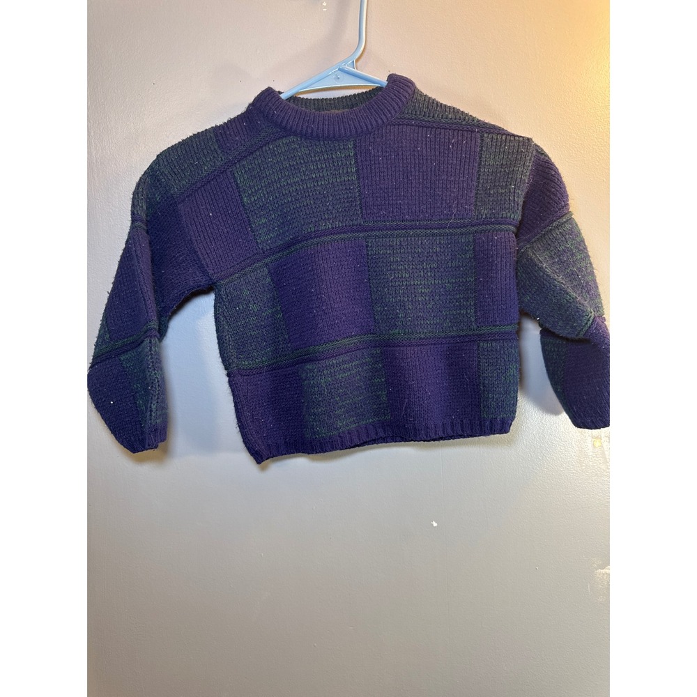 Vintage Exchange Unlimited Kids Purple Green Checkered Knit Sweater Size 4 USA‎